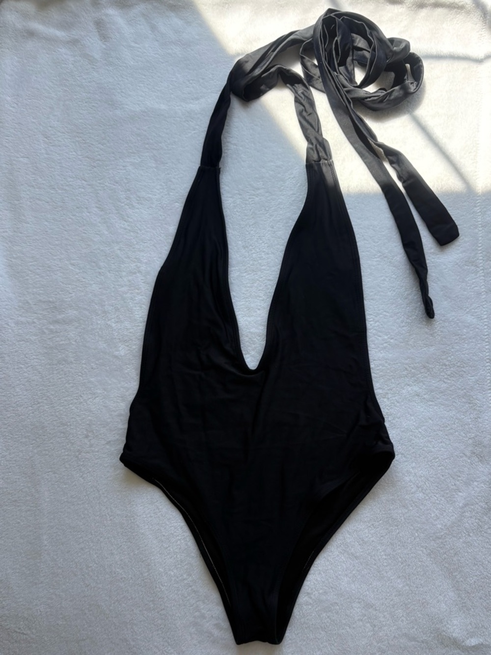 Black One Piece Bathing Suit Onesie Low V Neck size M